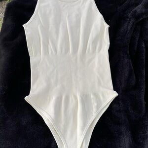 Kids White Ribbed One-Piece Swimsuit
